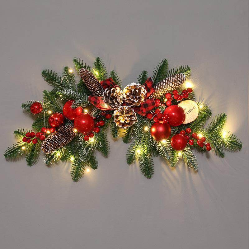 75cmクリスマスリース 花輪 飾り LED Christmas 装飾品 北欧風 リース 庭園装飾 ドア ガーランド 部屋飾り オーナメント 正月飾り 新年飾